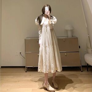 French Countryside Embroidery Mutton Sleeves Dress